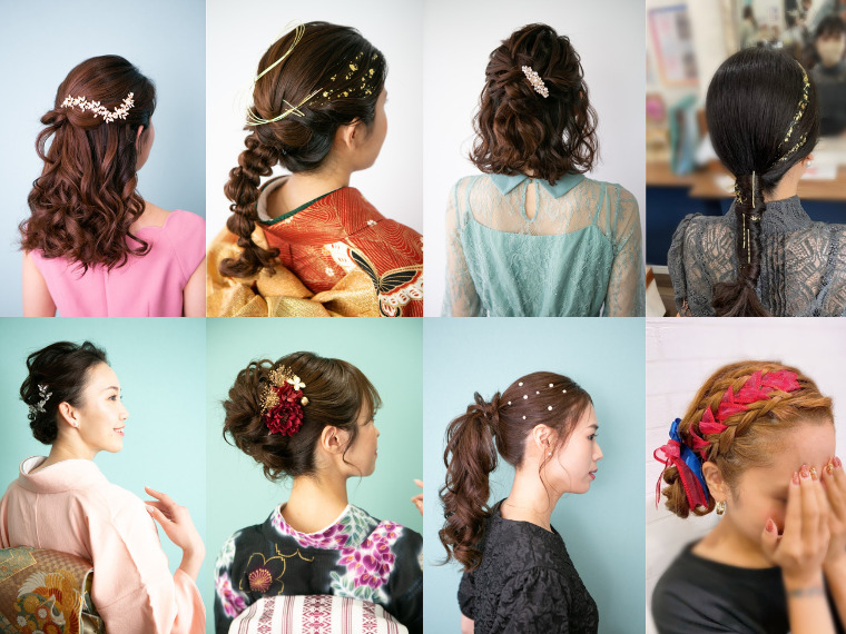 髪飾りを使ったヘアスタイルが並んでいます