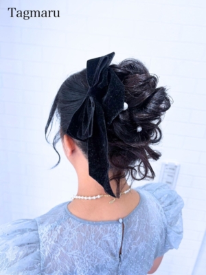 結婚式ヘアセット☆上めのアップリボンアレンジ