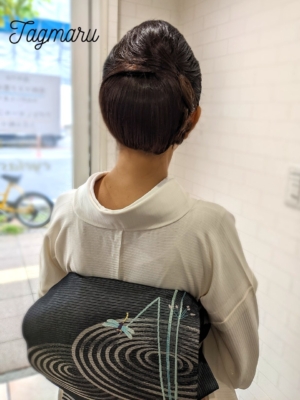 お茶会着付けヘアセット高めのオールバックシニヨン☆☆
